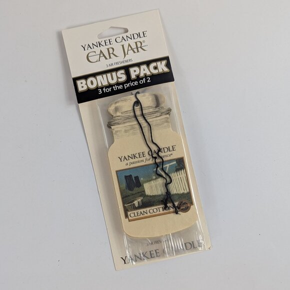 Yankee Candle Car Jar Hanging Air Freshener Clean Cotton Pack of 3 - Picture 1 of 2